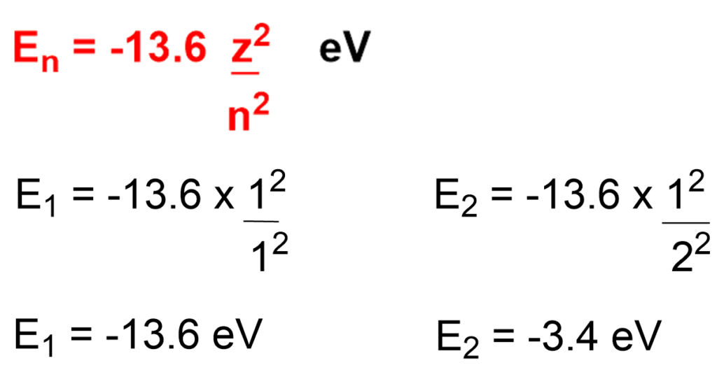 energy calculation for H qtom at n=1 & n=2